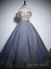 Blue Sapaghetti Straps Sequins Quinceanera Dress